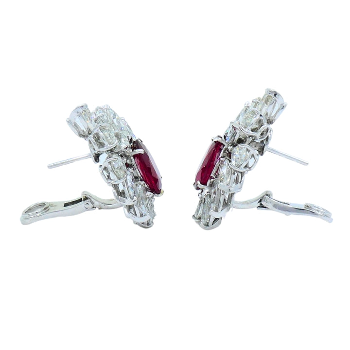 Ruby Earrings Cluster Diamond 18k Gold Mozambique Certified