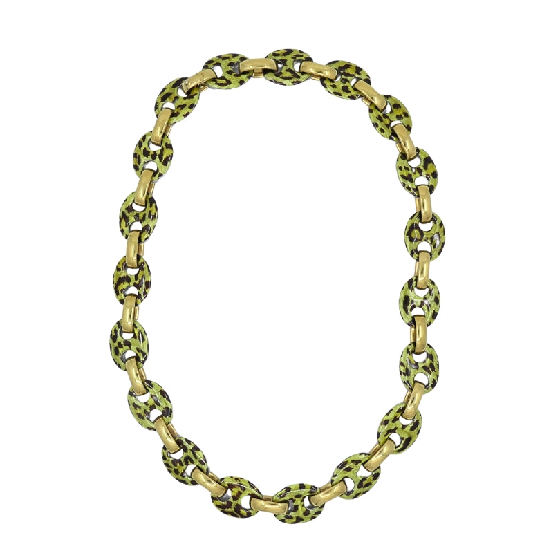 Nicolis Cola for Nardi 18k Gold, Metal Leopard Enamel Nautical Link Necklace