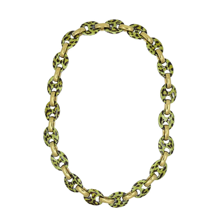 Nicolis Cola for Nardi 18k Gold, Metal Leopard Enamel Nautical Link Necklace