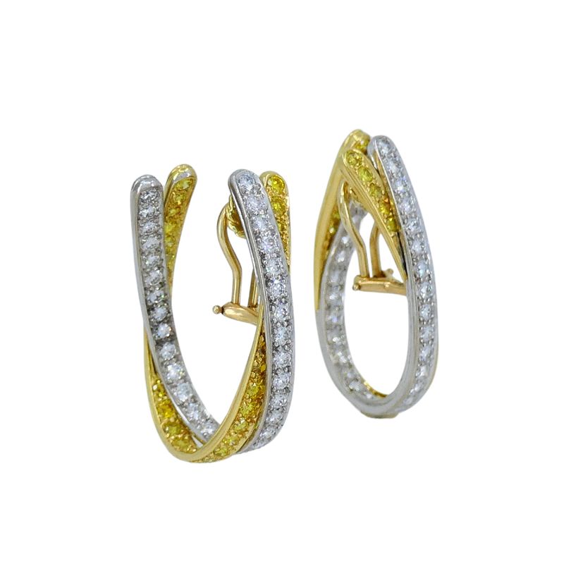 Graff 18k White & Yellow Gold Diamond Crossover Open Hoop Earrings