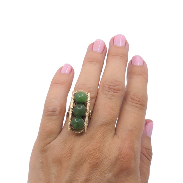 Vintage Jade Ring 14k Gold Bamboo Motif