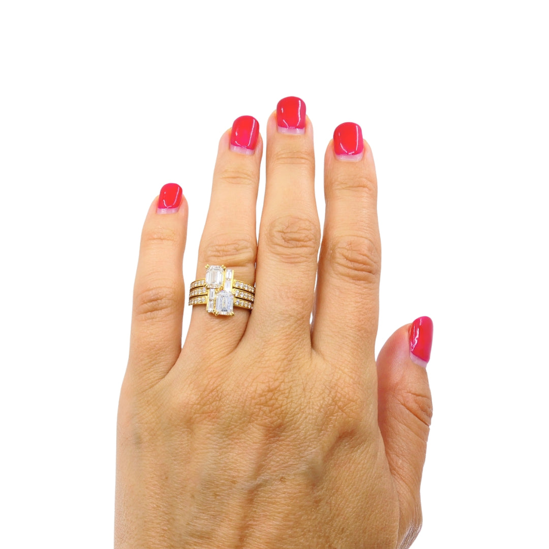 Chaumet 18k Gold Emerald Cut Baguette Diamond Cocktail Ring