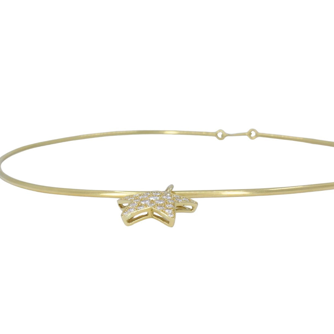 18k Yellow Gold Diamond Star Pendant Wire Choker Necklace