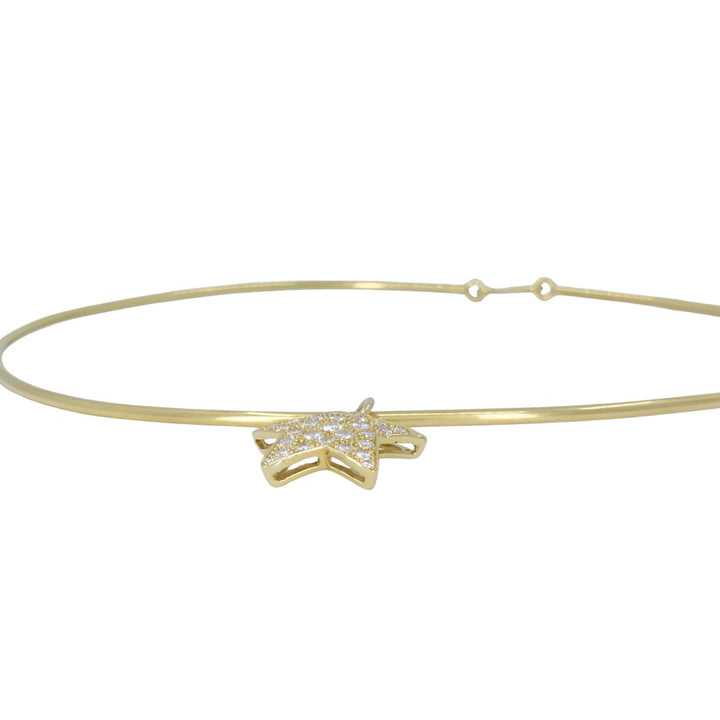 18k Yellow Gold Diamond Star Pendant Wire Choker Necklace