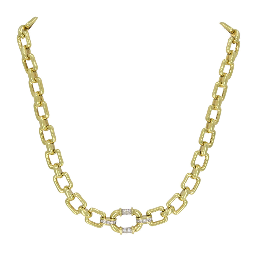 Vintage Cartier 18k Gold Diamond Square Link Collar Necklace