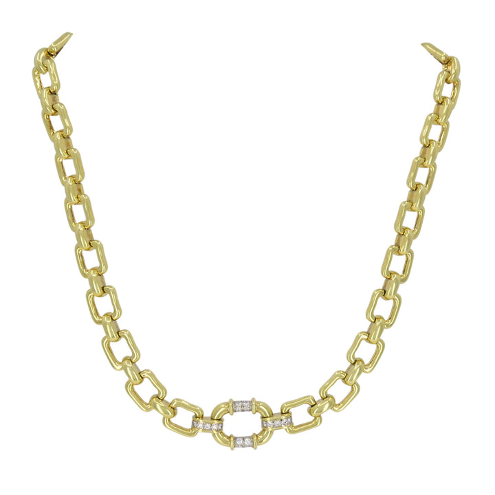 Vintage Cartier 18k Gold Diamond Square Link Collar Necklace
