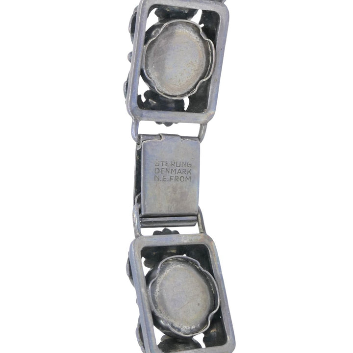 Vintage N.E. From Denmark Sterling Silver Bone Cabochon Bracelet