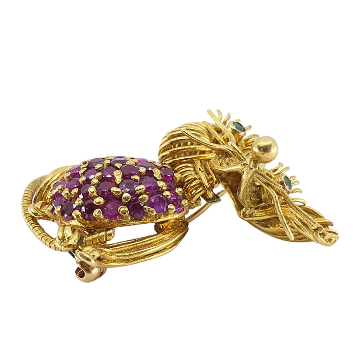 Tiffany & Co. 18K Gold Ruby Emerald Mouse Brooch