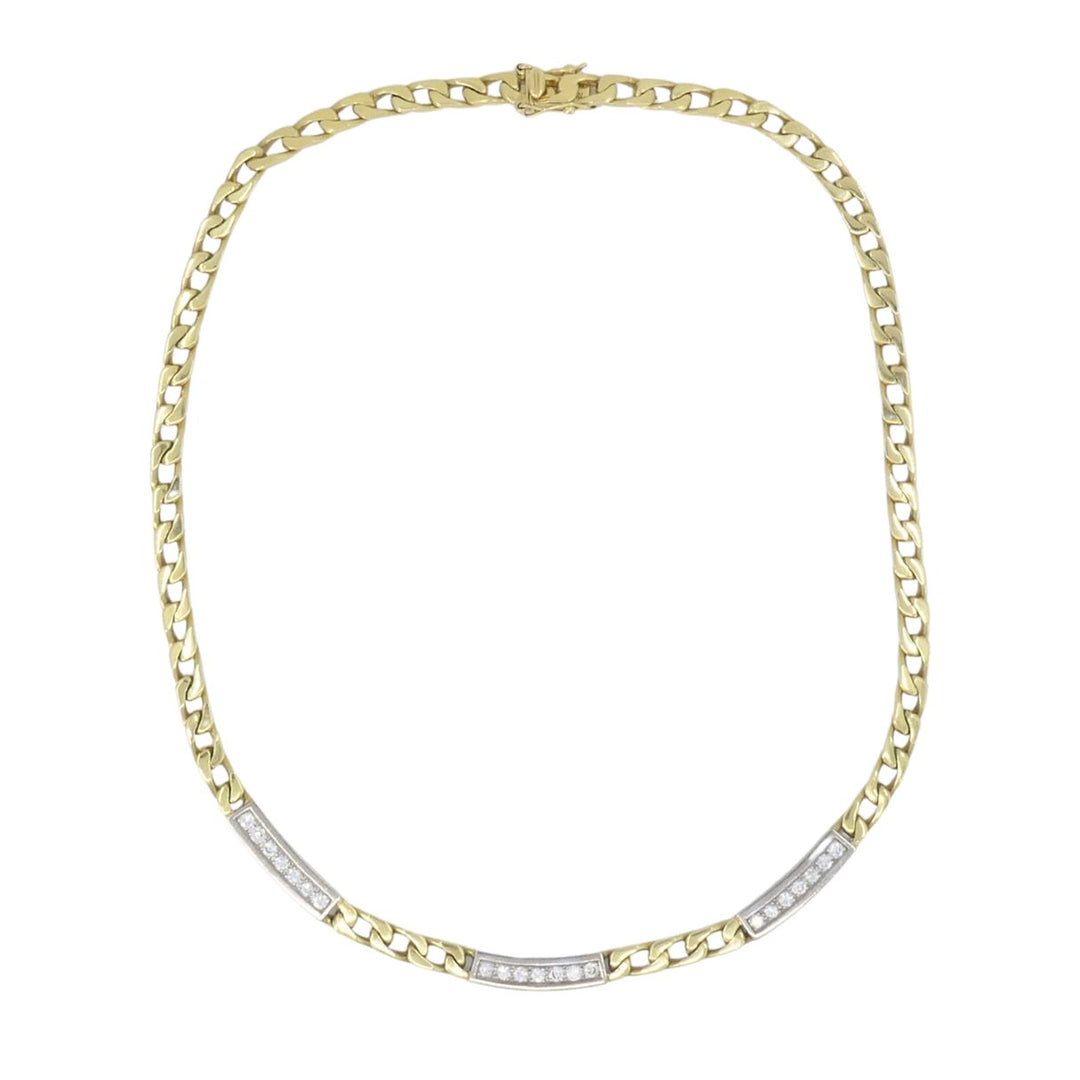 Vintage Cartier 18k Two Tone Gold Diamond Station Curb Link Necklace