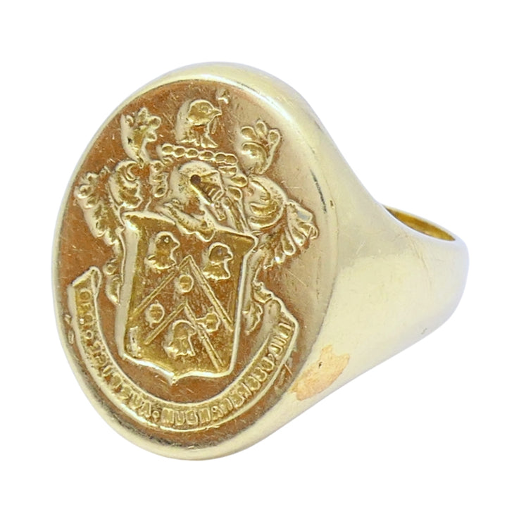 Vintage 14k Gold Signet Ring Coat of Arms Family Crest Seal Ring