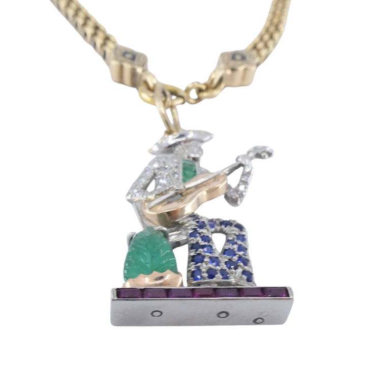 Antique 14k Gold Enamel Chain Necklace Platinum Pendant