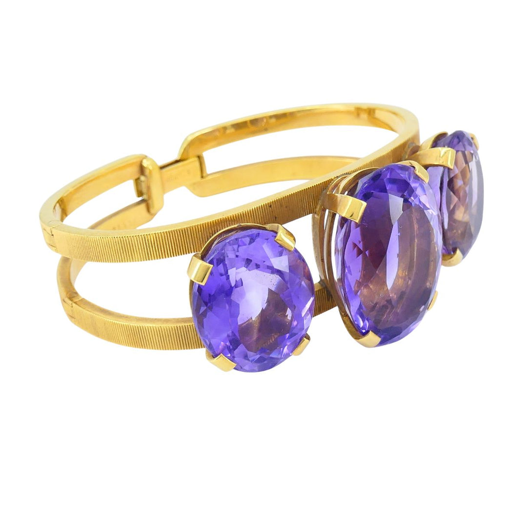Vintage Hermès 18k Gold Amethyst Clamper Bracelet