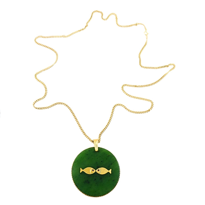 Astrological Sign Picies Jade Pendant 14K Gold  Necklace