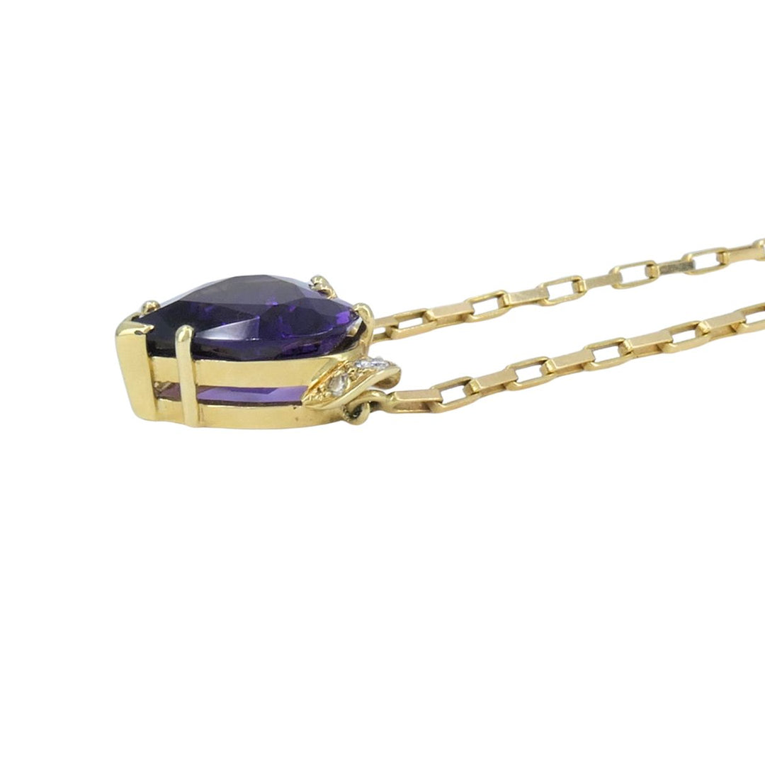 UnoAErre Italian 14k Gold Diamond Amethyst Heart Pendant Necklace