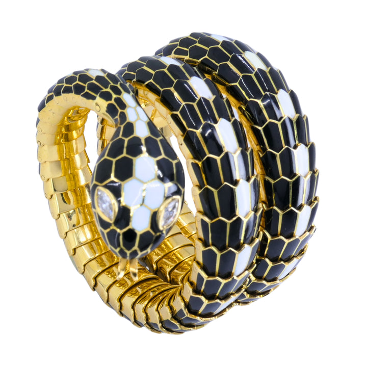 Bvlgari Bulgari Serpenti Bracelet 18k Gold Diamond & Enamel Coil Bracelet