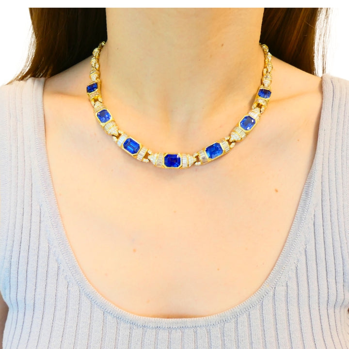 Bvlgari Bulgari 18k Gold Necklace Diamonds Sri Lanka Sapphires No Heat 39.77 Carats GRS Report