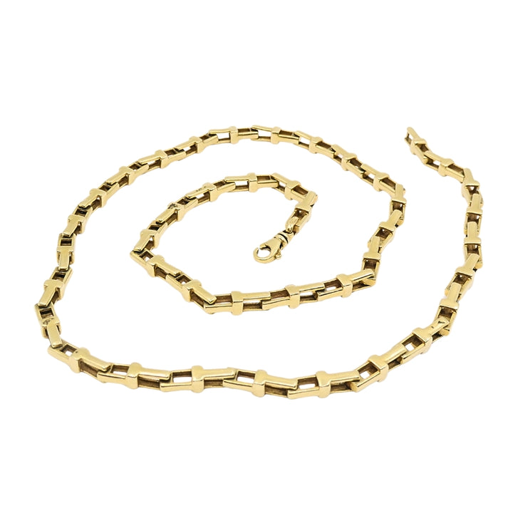 14k Yellow Gold Rectangular Bar Link Chain Necklace