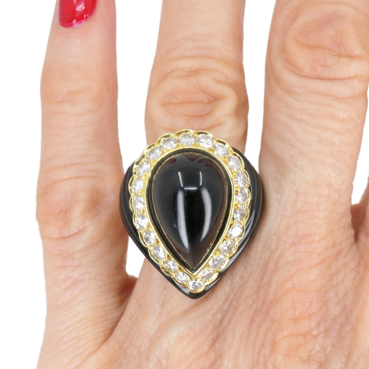 Vintage Tallarico 18k Gold Onyx Ring Diamond Estate Jewelry
