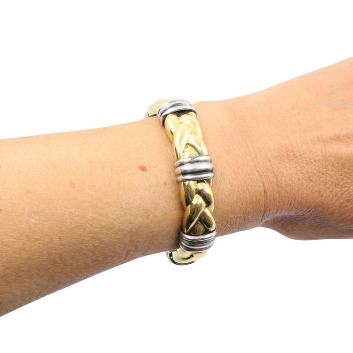 Vintage Bvlgari 18k Yellow Gold Sterling Silver Braided Cuff Bracelet Bulgari