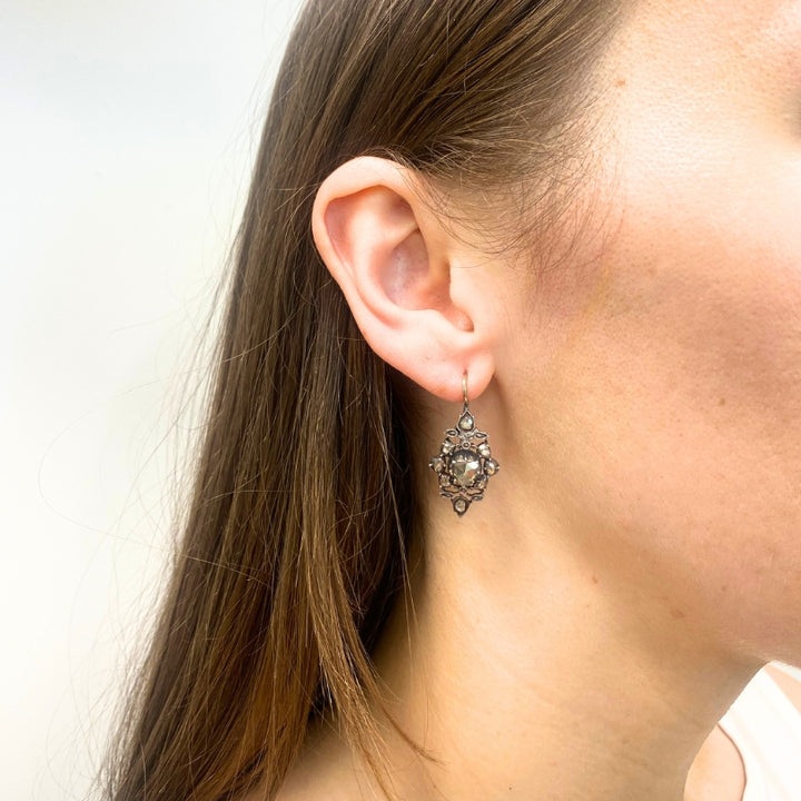 Georgian Diamond Earrings Gold Silver Floral Design