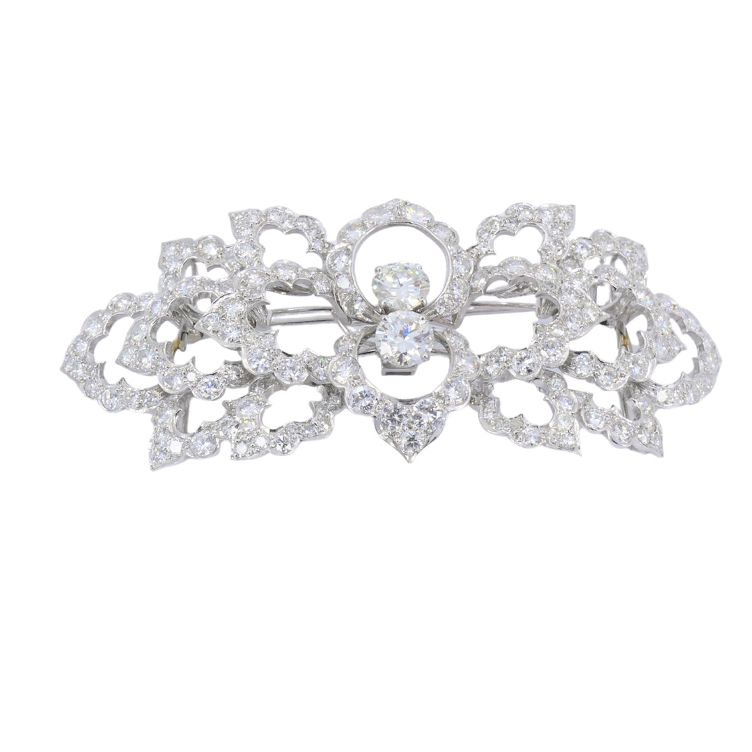 David Webb Diamond Platinum Brooch Floral Design