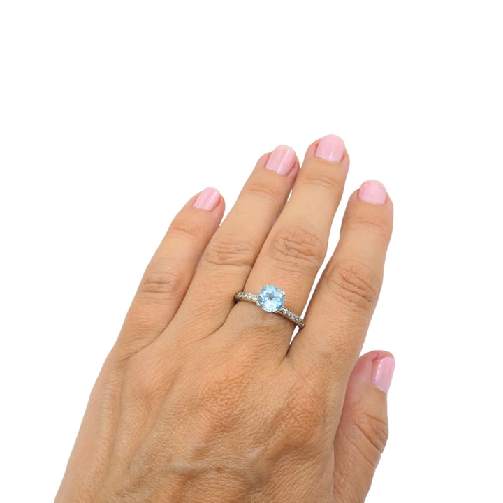 14k Gold Blue Topaz Diamond Accent Ring