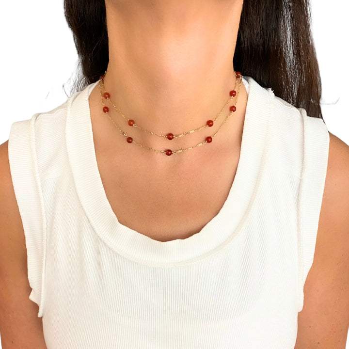 Vintage 14k Gold Carnelian Bead Necklace