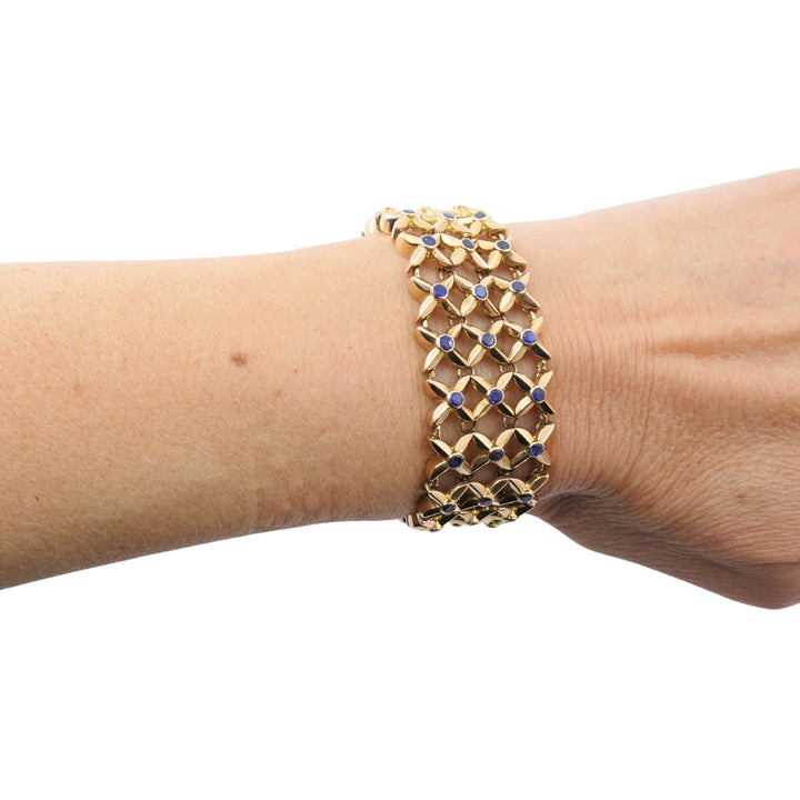 Boucheron 18k Gold Sapphire Wide Mesh Bracelet