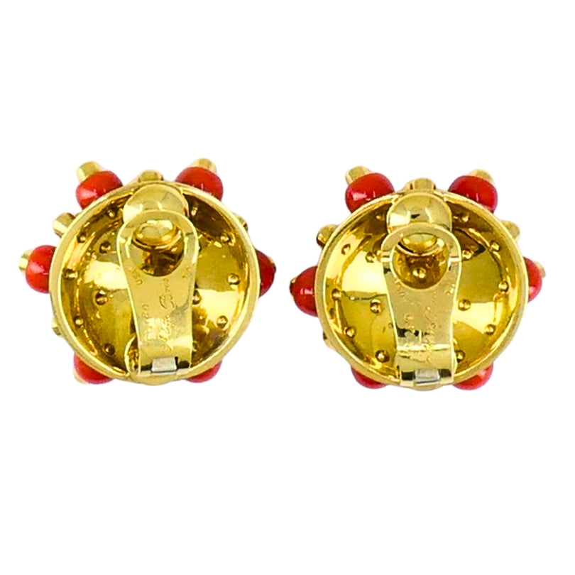 Vintage Aletto Brothers Coral Earrings 18k Gold Diamond Sputnik Design Estate Jewelry