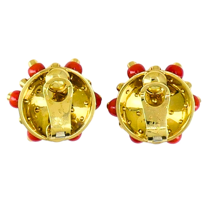 Vintage Aletto Brothers Coral Earrings 18k Gold Diamond Sputnik Design Estate Jewelry