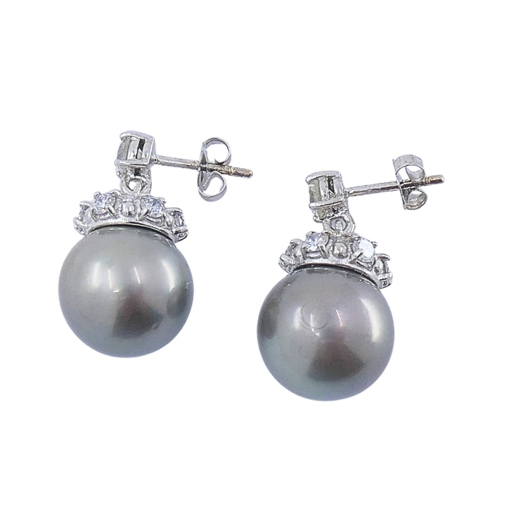Tahitian Pearl Diamond 14k Gold Stud Earrings