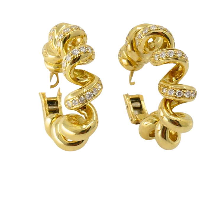 Boucheron Hoop Earrings Swirl Design 18k Gold Diamond