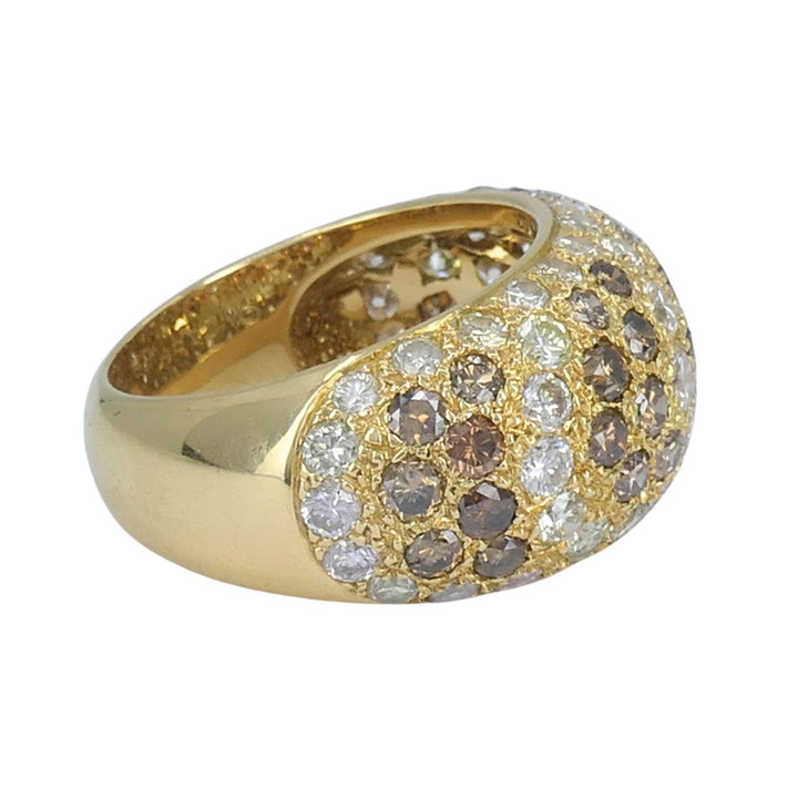 Vintage Cartier Sauvage 18k Gold White Brown Pavé Diamond Dome Ring