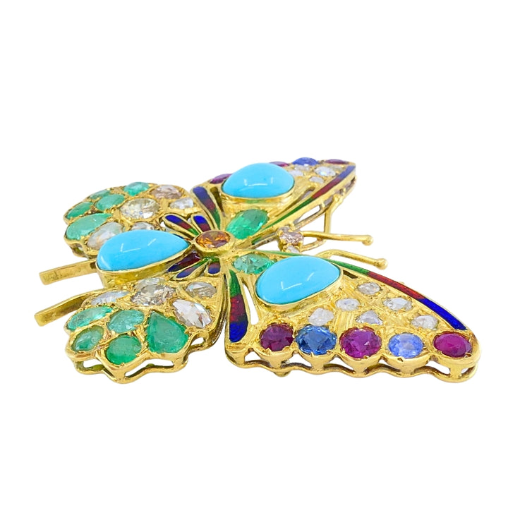 Vintage 18k Gold Multigem Butterfly Brooch Statement Insect Jewelry