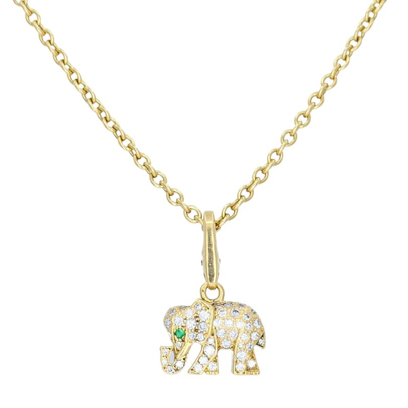 Vintage Cartier 18k Gold Diamond Emerald Elephant Pendant Necklace