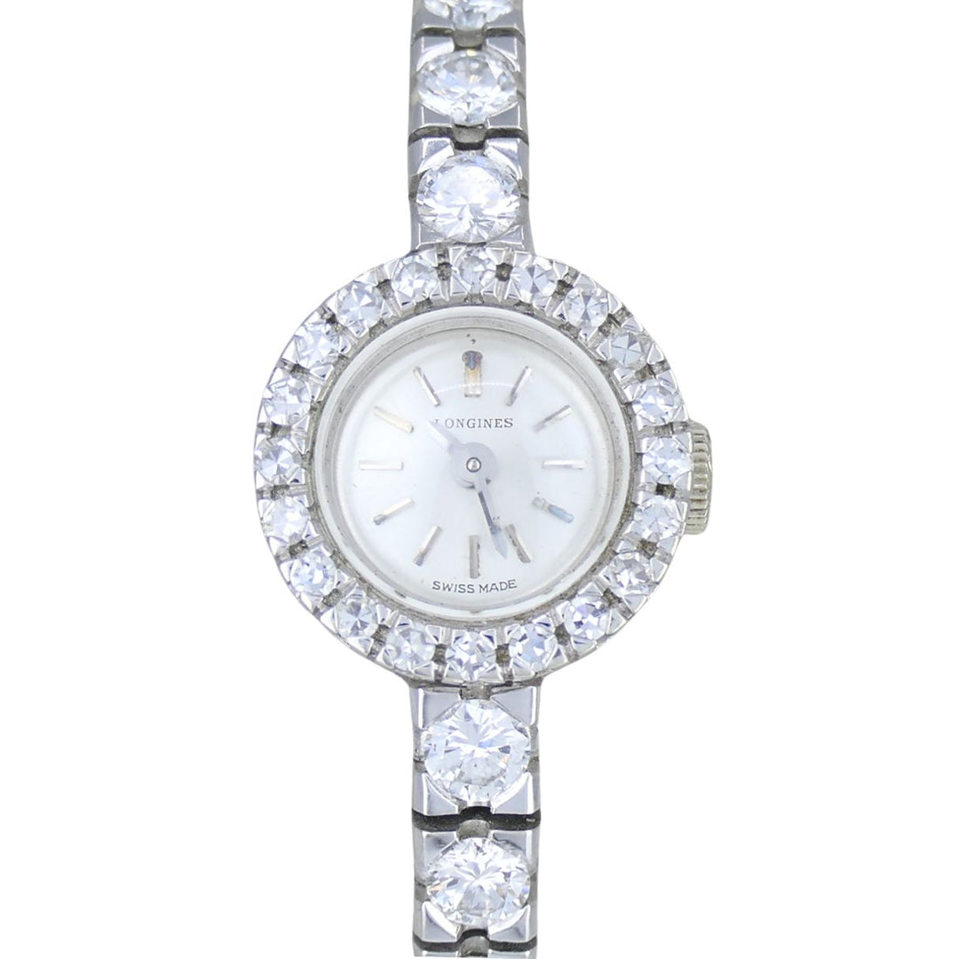 Vintage Longines Swiss 18k White Gold Diamond Lady's Wrist Watch