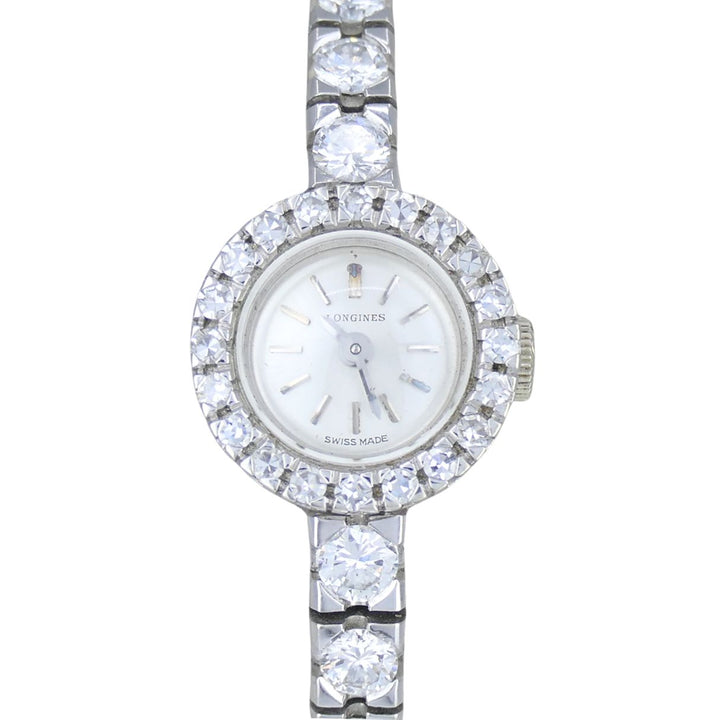 Vintage Longines Swiss 18k White Gold Diamond Lady's Wrist Watch