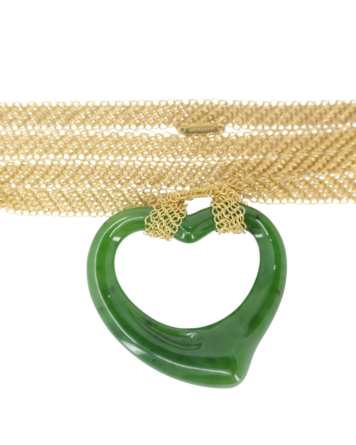 Elsa Peretti for Tiffany & Co. 18k Gold Jade Open Heart Mesh Necklace