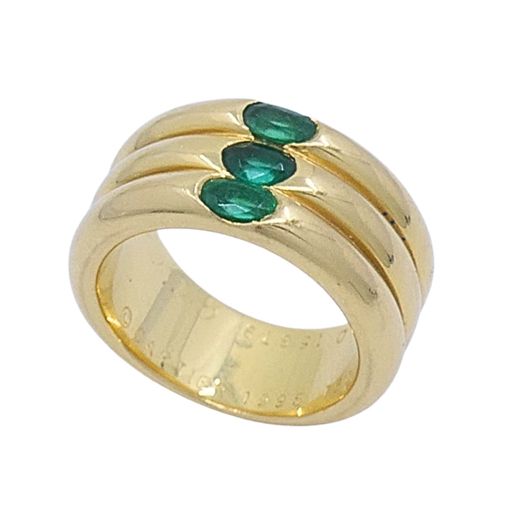 Vintage Cartier 18k Gold Emerald Three-Row Band Ring, 1995