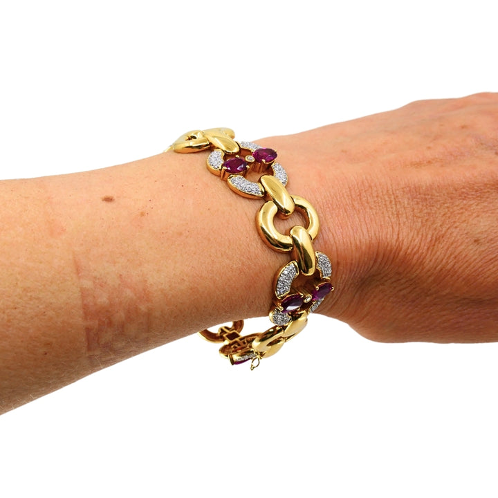 Vintage 18k Gold Tourmaline Diamond Bracelet