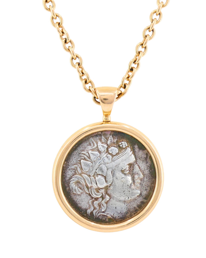 Bvlgari Bulgari Monete Necklace Large Silver Greek Coin Rose Gold
