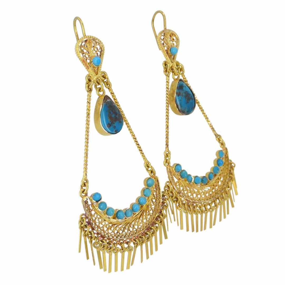 Vintage 18k Gold Turquoise Chandelier Earrings
