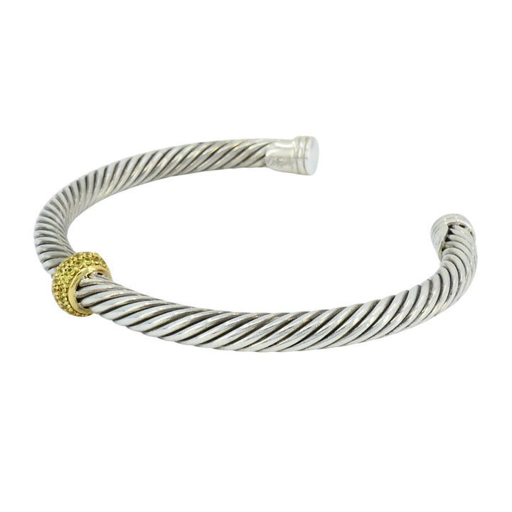 David Yurman 18k Gold Sterling Silver Sapphire Station Cable Cuff Bracelet