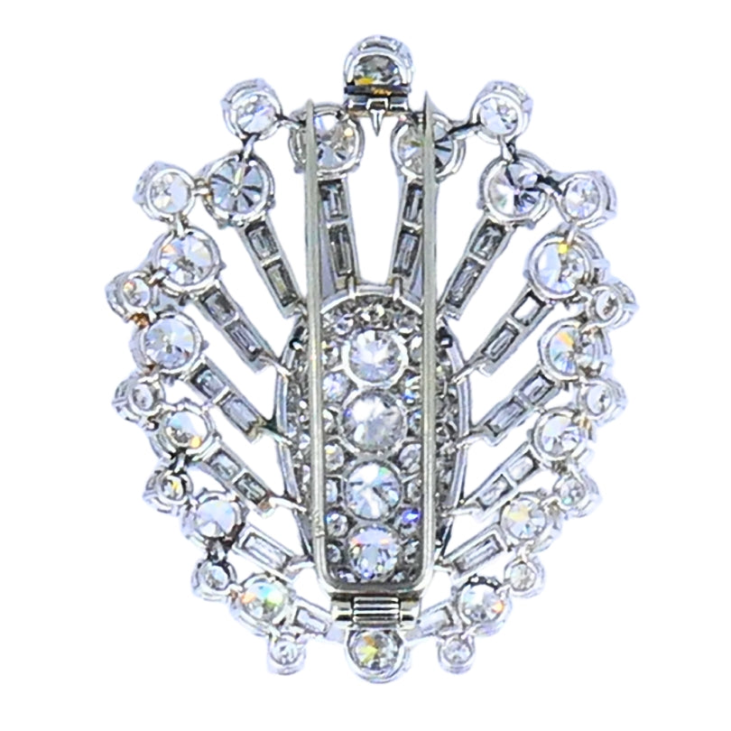 Vintage 1950s Platinum Diamond Peacock Brooch Clip Old European Baguette Cut