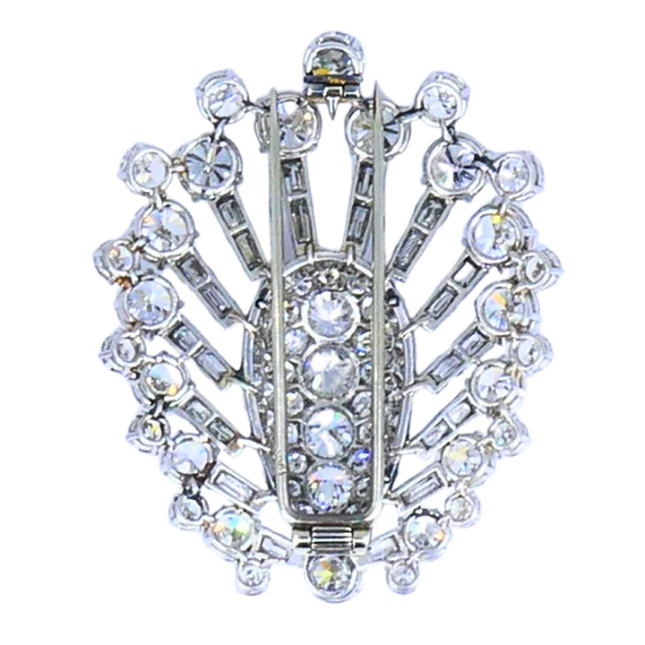 Vintage 1950s Platinum Diamond Peacock Brooch Clip Old European Baguette Cut