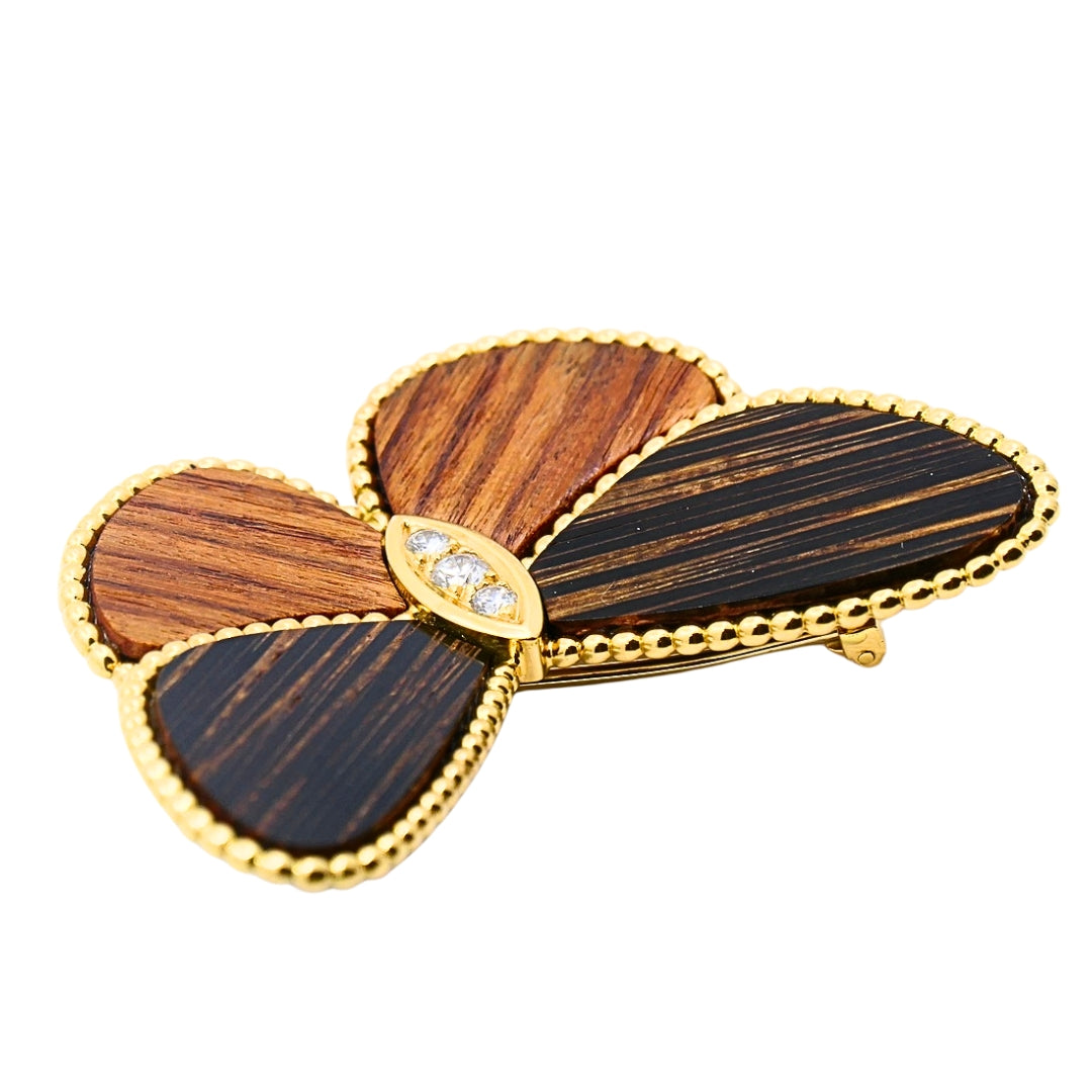 Van Cleef & Arpels Butterfly Brooch 18k Gold Wood Diamond
