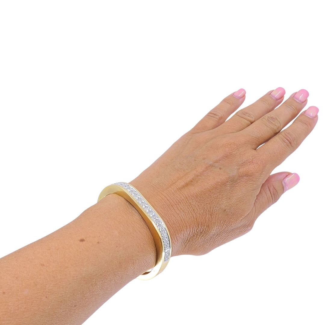 Vintage 14k  Gold Diamond Bangle Bracelet, Hinged Oval Design