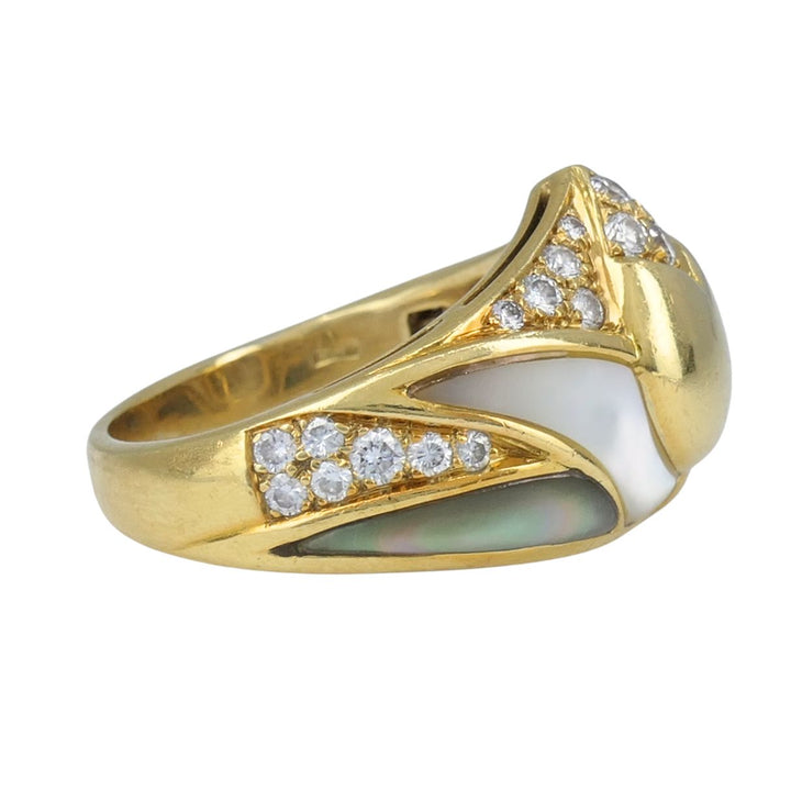 Vintage Bvlgari 18k Gold Diamond Mother of Pearl Ring