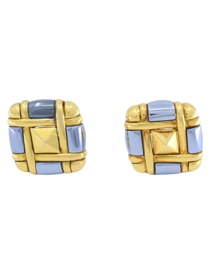 Bvlgari Bulgari Pyramid Collection 18k Gold Hematite Clip-On Earrings