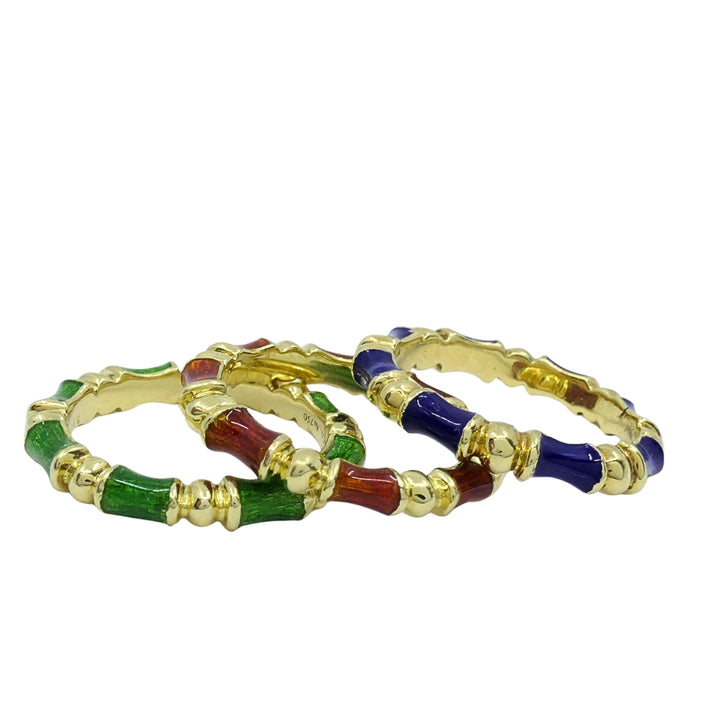 Tiffany & Co. Enamel Bamboo Stacking Rings 18k Yellow Gold Blue Green & Red